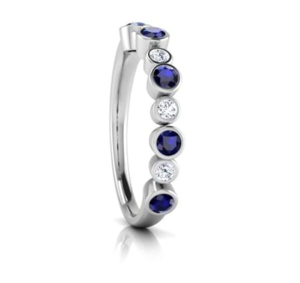 Real Diamond & Sapphire Half Eternity Band 14K Solid Yellow Gold/White Gold/Rose Gold Authenticate Certificate