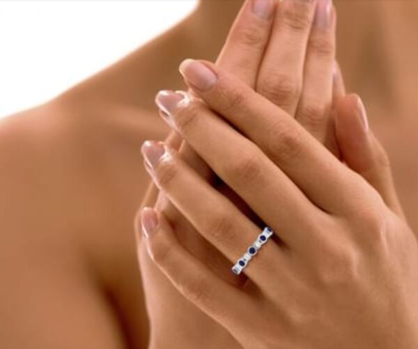 Real Diamond & Sapphire Half Eternity Band 14K Solid Yellow Gold/White Gold/Rose Gold Authenticate Certificate