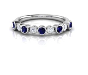 Real Diamond & Sapphire Half Eternity Band 14K Solid Yellow Gold/White Gold/Rose Gold Authenticate Certificate