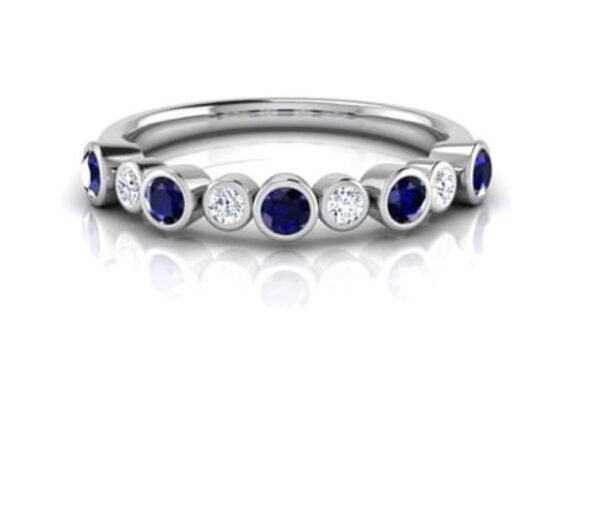 Real Diamond & Sapphire Half Eternity Band 14K Solid Yellow Gold/White Gold/Rose Gold Authenticate Certificate