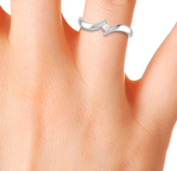Single Solitaire Diamond Ring SI1 H 0.10 Ct Round Cut 14K Solid White Gold Authenticate Certificate