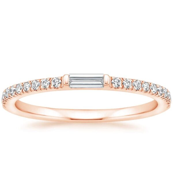 Center Baguette & Rest Round Band SI F-G 0.21 TCt Diamond Prong Set 14K Solid Yellow Gold/White Gold/Rose Gold Authenticate Certificate