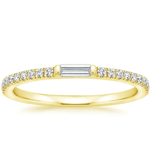 Center Baguette & Rest Round Band SI F-G 0.21 TCt Diamond Prong Set 14K Solid Yellow Gold/White Gold/Rose Gold Authenticate Certificate