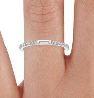 Center Baguette & Rest Round Band SI F-G 0.21 TCt Diamond Prong Set 14K Solid Yellow Gold/White Gold/Rose Gold Authenticate Certificate