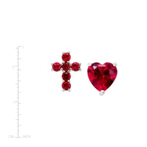 Cross and Heart Mismatch Stud 2.72ct Ruby Stone 14kt Solid Yellow Gold/White Gold/Rose Gold Certified Mismatch Earrings
