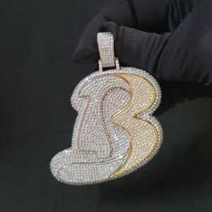 Iced Out Any Initial Letter 3'' Long Pendant Made in 925 Sterling Silver Embellished With Shinny Moissanite Diamonds For Birthday Gift