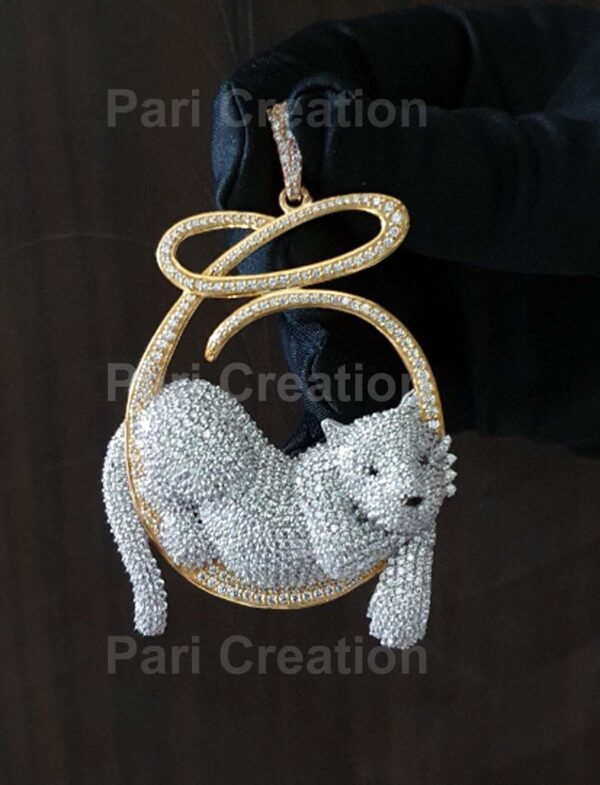 Iced Out Bear Pendant 2.5"High and 2"Wide Made in 925 Sterling Silver Embellished With Shinny Moissanite Diamond For Birthday And Party Gift
