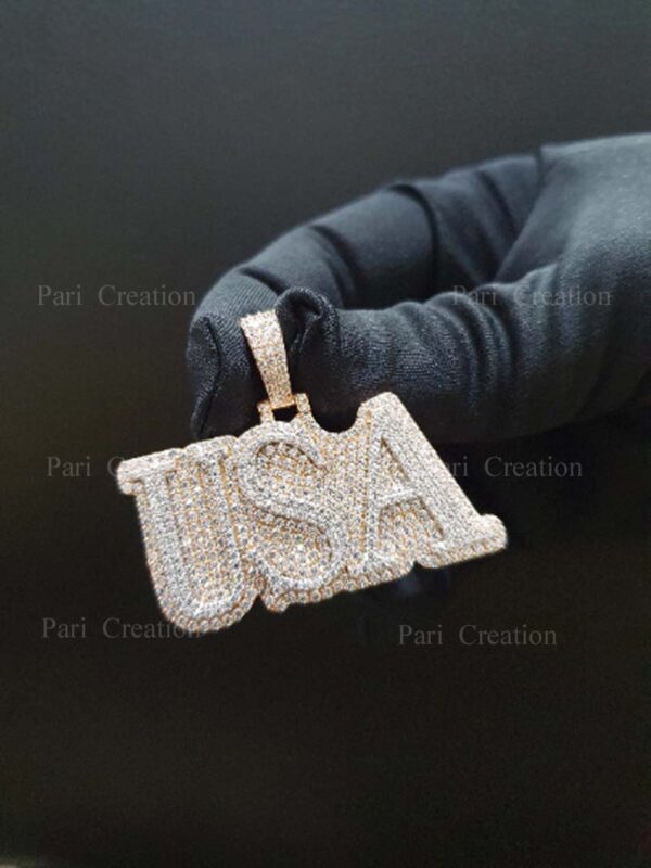 Iced Out letter Customized Pendant of 1" high 2" wide Made in 925 Sterling Silver Embellished With Moissanite Diamonds For Memorial Gift