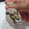 Iced Out 3D Lion Face Enamel Pendant Made in 10 KT Gold Embellished With Shinny Moissanite Diamonds For Birthday And Party Gift