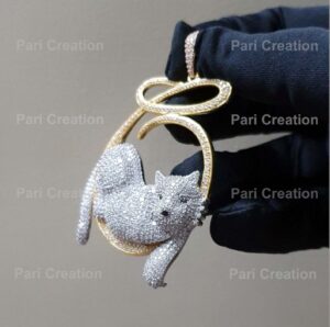 Iced Out Bear Pendant 2.5"High and 2"Wide Made in 925 Sterling Silver Embellished With Shinny Moissanite Diamond For Birthday And Party Gift