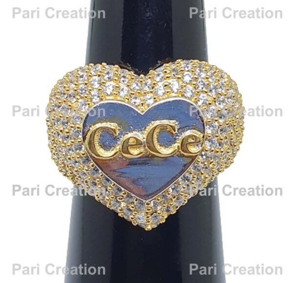 Iced Out Heart Shape Custom Name Ring Made In 925 Sterling Silver With Moissanite/CZ Stones, Any Name Can be Customize, Valentine Gift