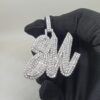 Customized Any two Letter Pendant 2" Long Made in 10k Gold/925 Silver Studded with Colorless VVS Moissanite Stone, Fully Studded Pendant