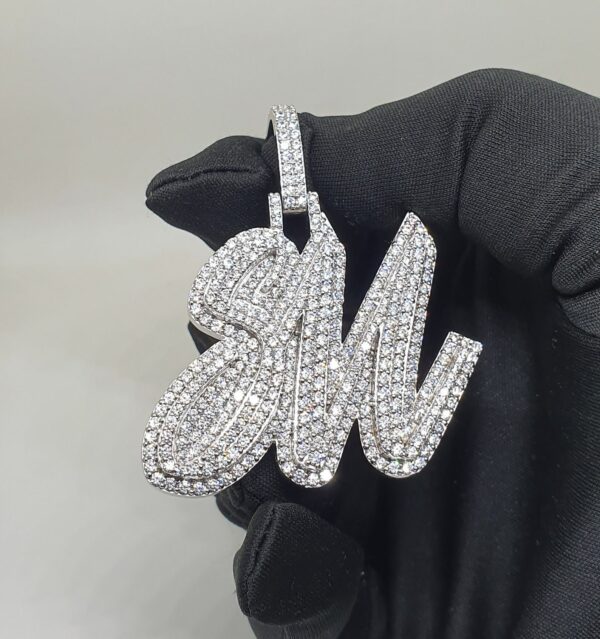 Customized Any two Letter Pendant 2" Long Made in 10k Gold/925 Silver Studded with Colorless VVS Moissanite Stone, Fully Studded Pendant