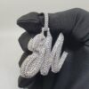 Customized Any two Letter Pendant 2" Long Made in 10k Gold/925 Silver Studded with Colorless VVS Moissanite Stone, Fully Studded Pendant
