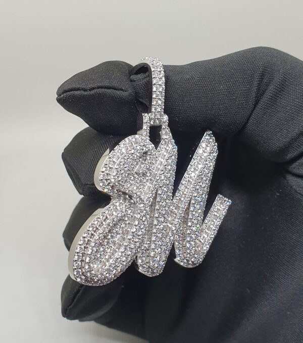 Customized Any two Letter Pendant 2" Long Made in 10k Gold/925 Silver Studded with Colorless VVS Moissanite Stone, Fully Studded Pendant