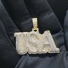 Iced Out letter Customized Pendant of 1" high 2" wide Made in 925 Sterling Silver Embellished With Moissanite Diamonds For Memorial Gift