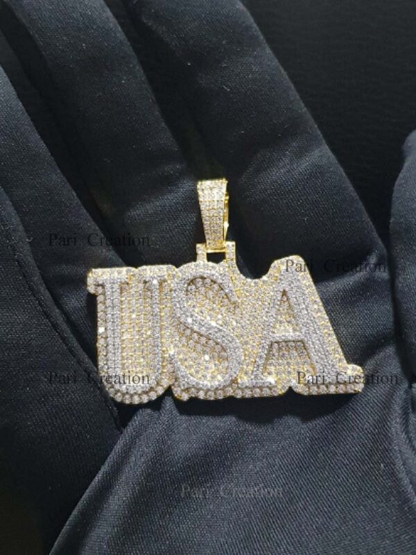 Iced Out letter Customized Pendant of 1" high 2" wide Made in 925 Sterling Silver Embellished With Moissanite Diamonds For Memorial Gift