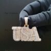 Iced Out letter Customized Pendant of 1" high 2" wide Made in 925 Sterling Silver Embellished With Moissanite Diamonds For Memorial Gift