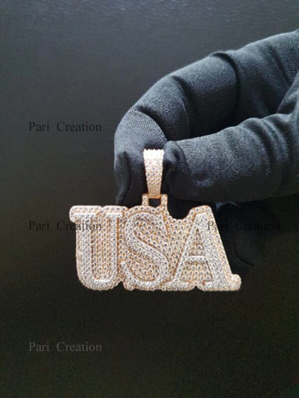 Iced Out letter Customized Pendant of 1" high 2" wide Made in 925 Sterling Silver Embellished With Moissanite Diamonds For Memorial Gift