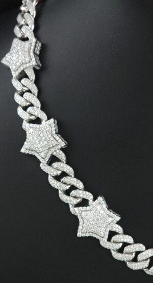 Miami Cuban Star Link Chain Made In 925 Sterling Silver Embellished With Shinny Moissanite Diamonds For The Anniversary And Birthday Gift
