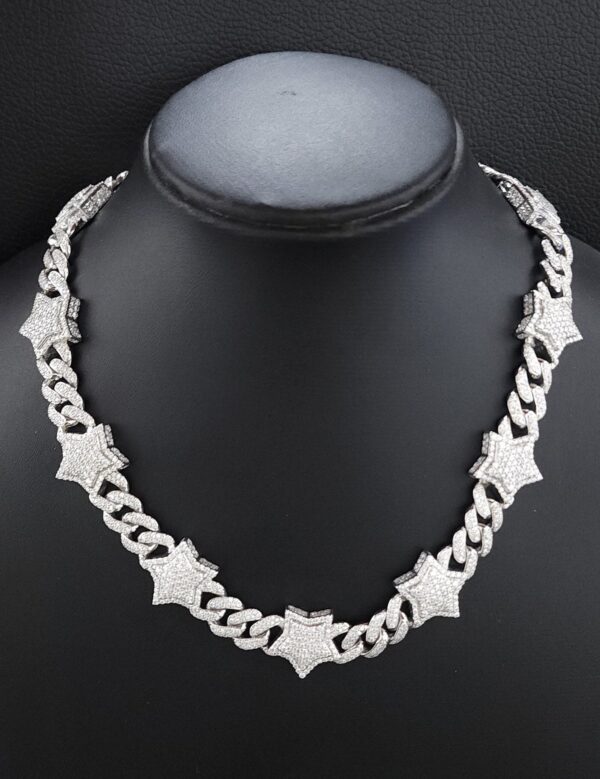 Miami Cuban Star Link Chain Made In 925 Sterling Silver Embellished With Shinny Moissanite Diamonds For The Anniversary And Birthday Gift
