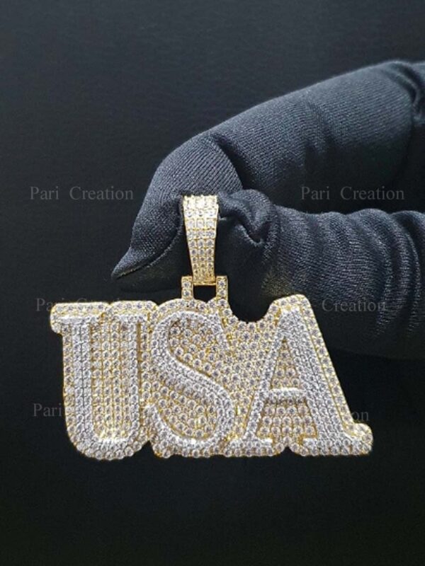 Iced Out letter Customized Pendant of 1" high 2" wide Made in 925 Sterling Silver Embellished With Moissanite Diamonds For Memorial Gift