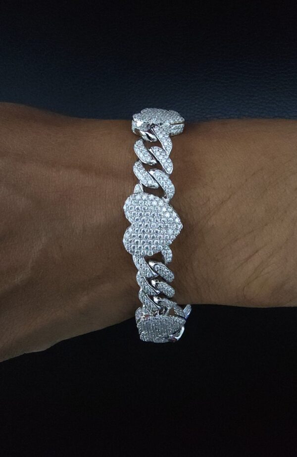 Iced Out Heart Cuban Link Bracelet Made in 925 Sterling Silver Embellished With Shinny Moissanite Diamonds For Birthday And Anniversary Gift