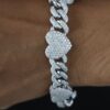 Iced Out Heart Cuban Link Bracelet Made in 925 Sterling Silver Embellished With Shinny Moissanite Diamonds For Birthday And Anniversary Gift