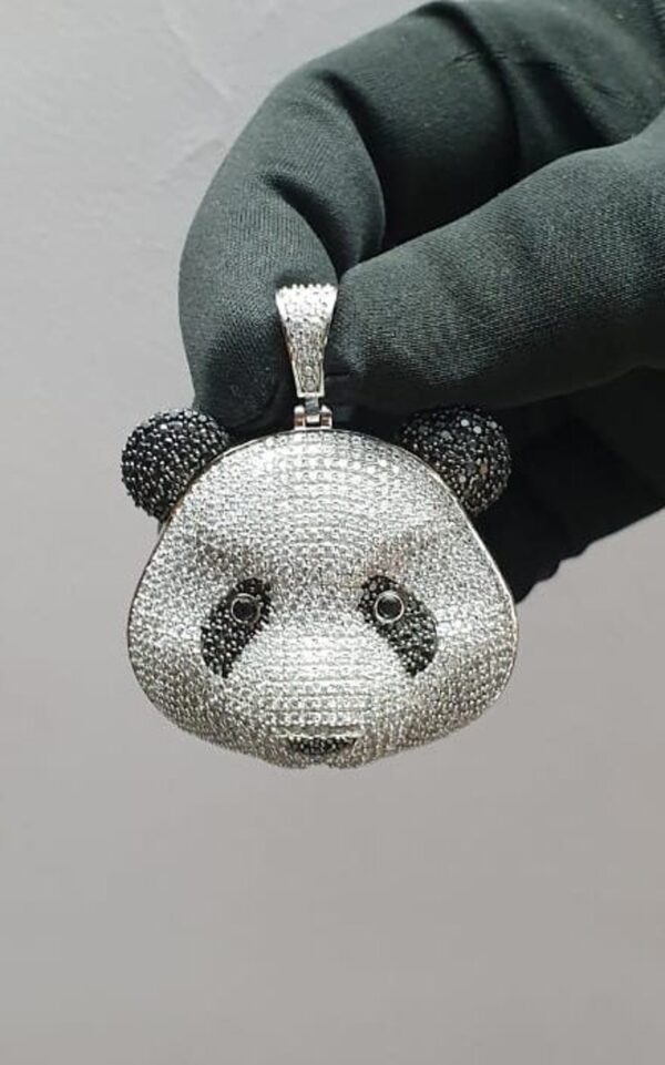 3D Panda Face Pendant Made in 925 Sterling Silver Embellished with Shinny Moissanite Diamond For Birthday,Special Gift Of Love And Affection