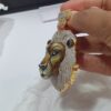 Iced Out 3D Lion Face Enamel Pendant Made in 10 KT Gold Embellished With Shinny Moissanite Diamonds For Birthday And Party Gift
