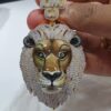 Iced Out 3D Lion Face Enamel Pendant Made in 10 KT Gold Embellished With Shinny Moissanite Diamonds For Birthday And Party Gift