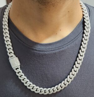 Iced Out 12 mm Miami Cuban Link Chain Made In 925 Sterling Silver Embellished With Shinny Moissanite Diamonds Available In Different Length