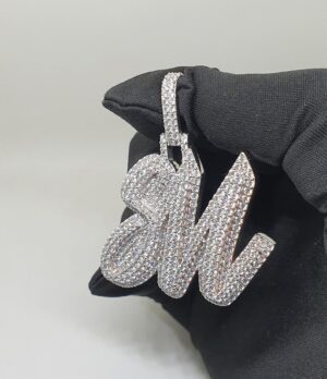 Customized Any two Letter Pendant 2" Long Made in 10k Gold/925 Silver Studded with Colorless VVS Moissanite Stone, Fully Studded Pendant
