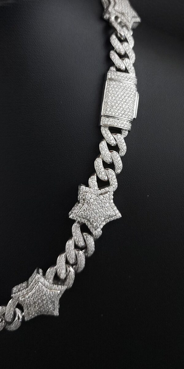Miami Cuban Star Link Chain Made In 925 Sterling Silver Embellished With Shinny Moissanite Diamonds For The Anniversary And Birthday Gift