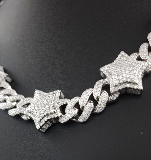 Miami Cuban Star Link Chain Made In 925 Sterling Silver Embellished With Shinny Moissanite Diamonds For The Anniversary And Birthday Gift