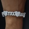 Iced Out Heart Cuban Link Bracelet Made in 925 Sterling Silver Embellished With Shinny Moissanite Diamonds For Birthday And Anniversary Gift
