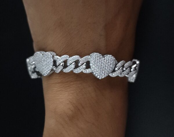 Iced Out Heart Cuban Link Bracelet Made in 925 Sterling Silver Embellished With Shinny Moissanite Diamonds For Birthday And Anniversary Gift