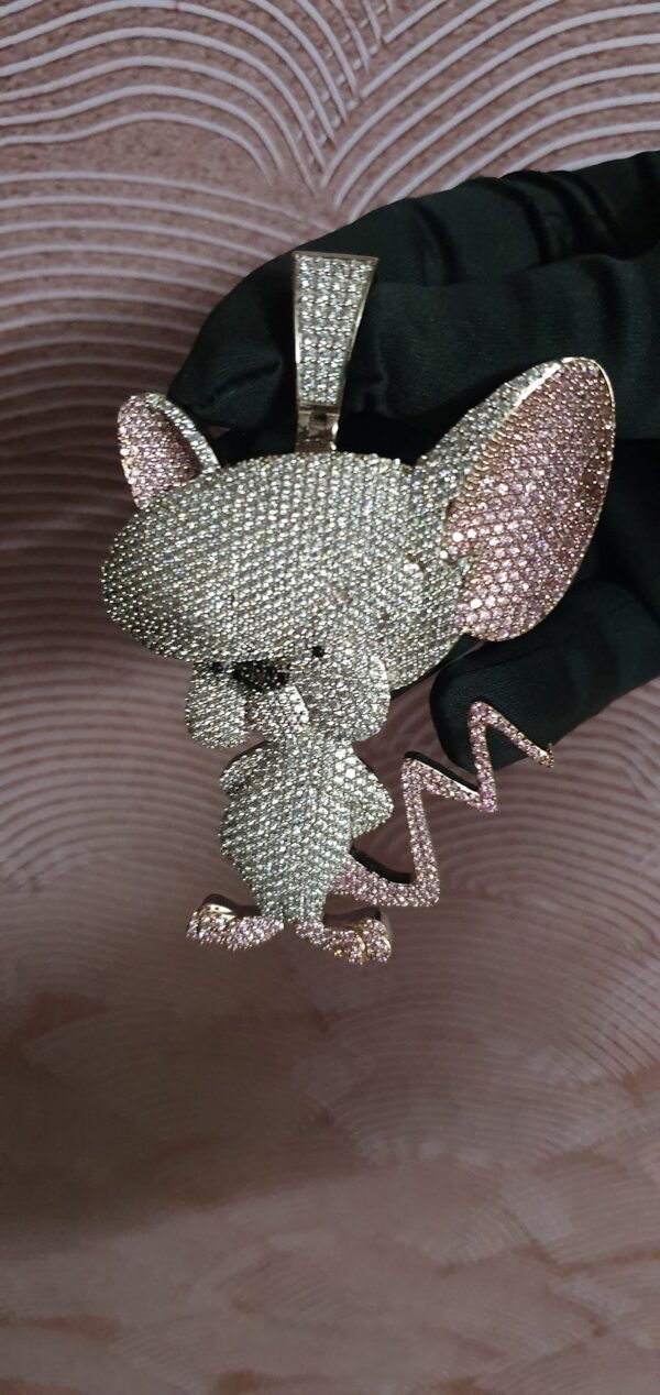 3D Cartoon Shaped Pendant Made in 925 Sterling Silver Studded with VVS Colorless Moissainite Stone, Designer Trendy Pendant Carton Jewelry