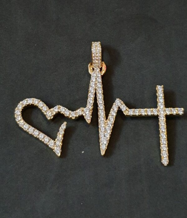 Love, Life & God Pendant Made in 10k Gold Studded with VVS Colorless Moissanite Stone, Designer Trendy Pendant Birthday / Anniversary Gift.
