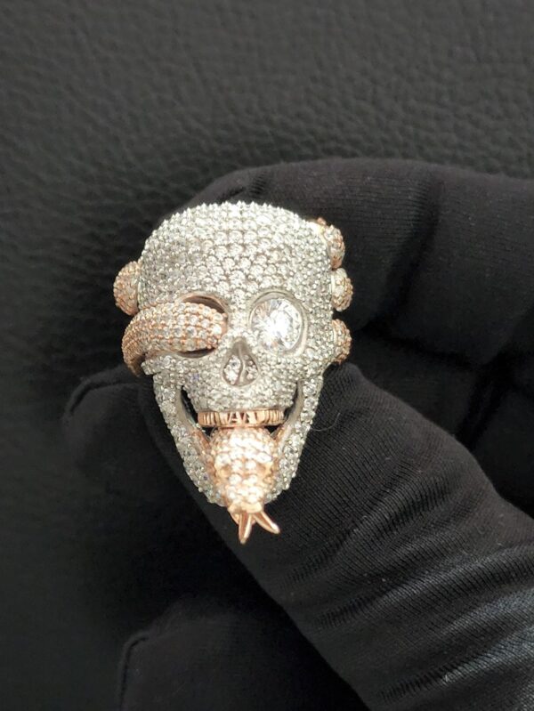 3D Skull Face Snake Ring Made in 925 Sterling Silver Studded with VVS Colorless Moissanite Stone, Unisex Ring, Hip Hop Ring, Unique Style