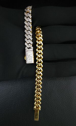 Iced Out Miami Cuban 8 mm Link Bracelet Made In 10 KT Gold Embellished With Shinny Moissanite Diamonds For Anniversary And Birthday Gift
