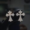 Beautiful Cross Earring Made in 10 / 14 KT Gold Embellished With Shinny Moissanite Diamonds For The Birthday Gift To Her