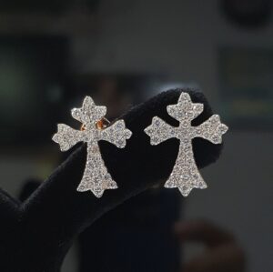 Beautiful Cross Earring Made in 10 / 14 KT Gold Embellished With Shinny Moissanite Diamonds For The Birthday Gift To Her