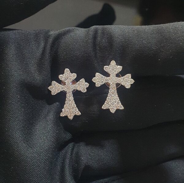 Beautiful Cross Earring Made in 10 / 14 KT Gold Embellished With Shinny Moissanite Diamonds For The Birthday Gift To Her