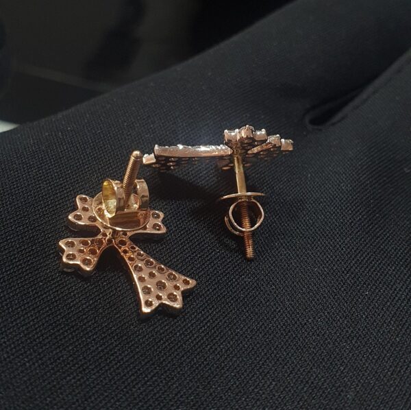 Beautiful Cross Earring Made in 10 / 14 KT Gold Embellished With Shinny Moissanite Diamonds For The Birthday Gift To Her