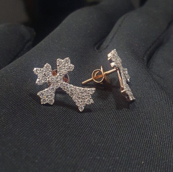 Beautiful Cross Earring Made in 10 / 14 KT Gold Embellished With Shinny Moissanite Diamonds For The Birthday Gift To Her
