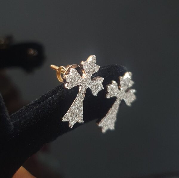 Beautiful Cross Earring Made in 10 / 14 KT Gold Embellished With Shinny Moissanite Diamonds For The Birthday Gift To Her