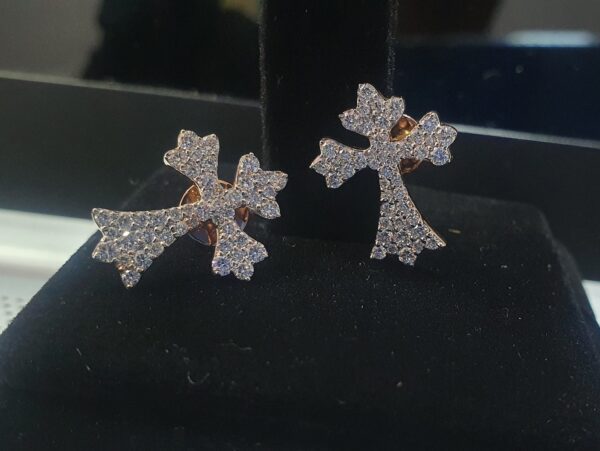 Beautiful Cross Earring Made in 10 / 14 KT Gold Embellished With Shinny Moissanite Diamonds For The Birthday Gift To Her