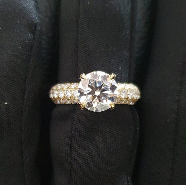 Round Solitaire Ring Made in 10 / 14 k Gold Studded with VVS Colorless Moissanite Diamond, Solitaire Diamond of 2 CT & total Weight 2.00 CT