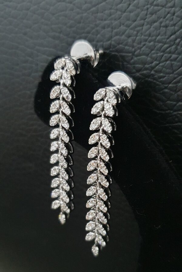Iced Out Long Leaf Earring Made In 18 / 14 / 10 KT Gold Embellished With Shinny Moissanite Diamond For Birthday And Anniversary Gift For Her